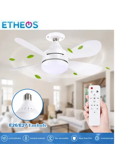 Ventilador De Techo Con Luz 3 Niveles Y Control Remoto E27 Marca Etheos 40 Cm Blanco 6