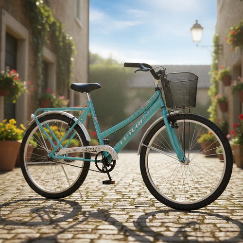 Bicicleta Futura Rod.24 Cruiser Paseo C/canasto Aguamarina Aguamarina