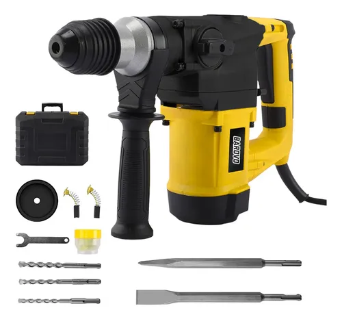 Rotomartillo Rotopercutor 1050w 5,5 Joules Con Maletín Y Accesorios Encastre Sds Plus Barovo Rpb-25a Amarillo 50 Hz