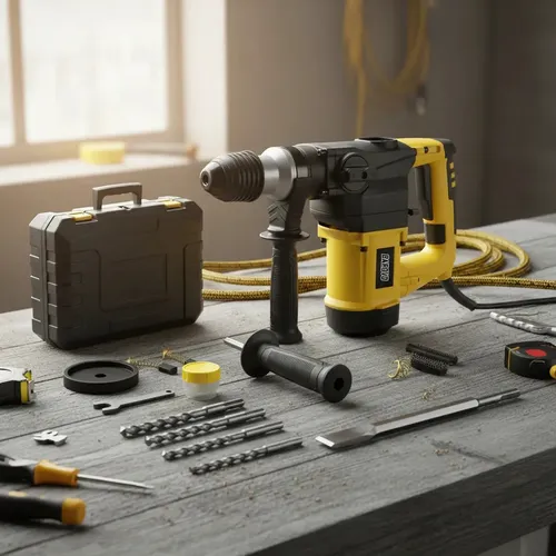 Rotomartillo Rotopercutor 1050w 5,5 Joules Con Maletín Y Accesorios Encastre Sds Plus Barovo Rpb-25a Amarillo 50 Hz