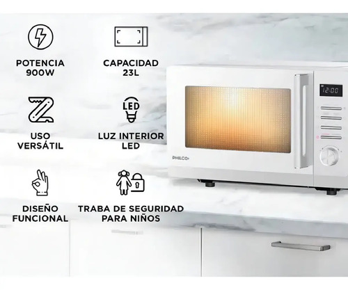 Microondas Digital Philco Mphdw23ubn 900 Watts 23 Litros Blanco