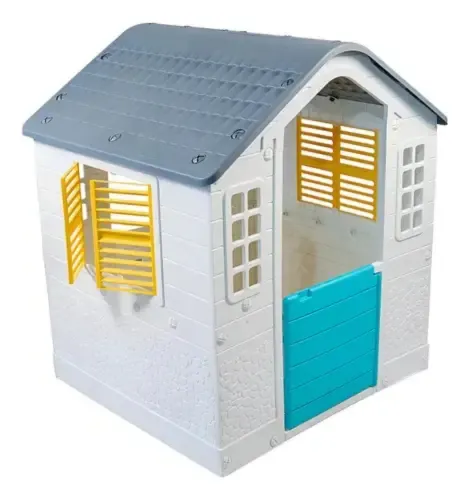 Casita Para Niños De Plastico Dolu Exterior Interior Gris Blanco Liso