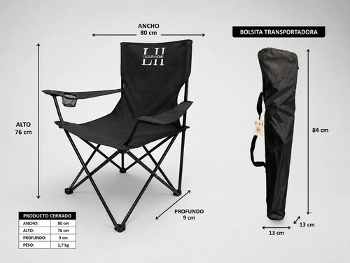 Sillon Director Luxury Home Plegable Camping Con Apoyavasos Negro