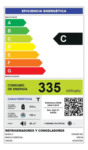 Heladera Drean 397 Lts Gris  C/freezer Cycle Defrost  C  Gris