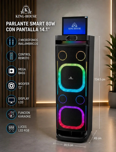 Parlante Portatil King-house 100w C/pantalla 14.1 Tactil Negro