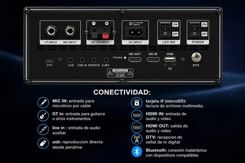 Parlante Portatil King-house 100w C/pantalla 14.1 Tactil Negro