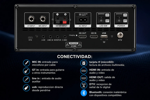 Parlante Portatil King-house 80w Con Pantalla 14.1  Tactil Negro