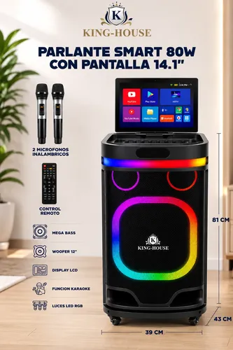 Parlante Portatil King-house 80w Con Pantalla 14.1  Tactil Negro