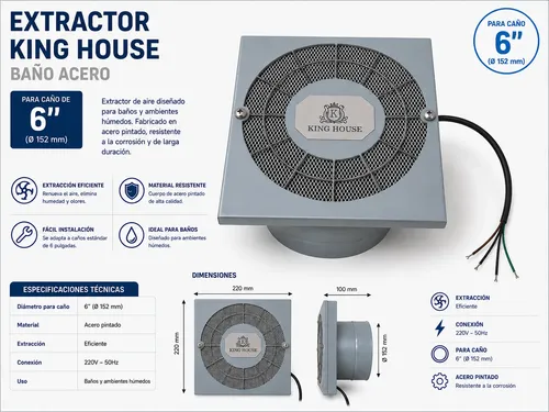 Extractor King-house Baño Acero Gris