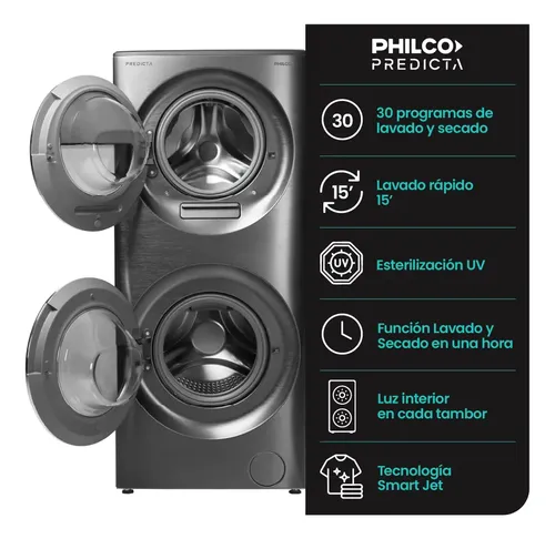 Torre De Lavado Inverter Lavasecarropas Philco Carga Frontal 15kg/7kg Dark Gray Gris Oscuro