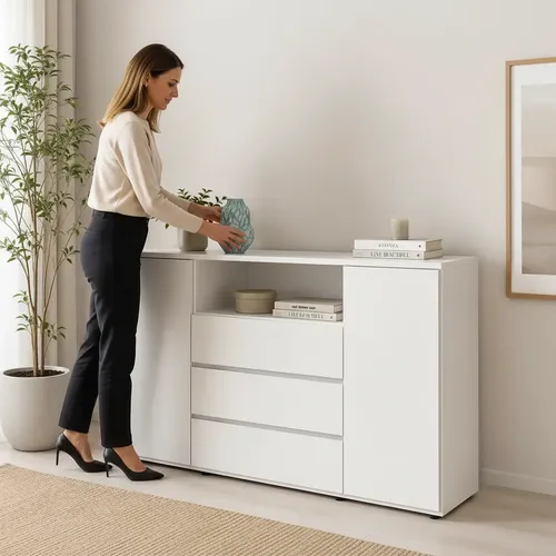 Bahiut 1.20 Arcon Melamina Platinum 2p 3c 1e  Blanco Blanco