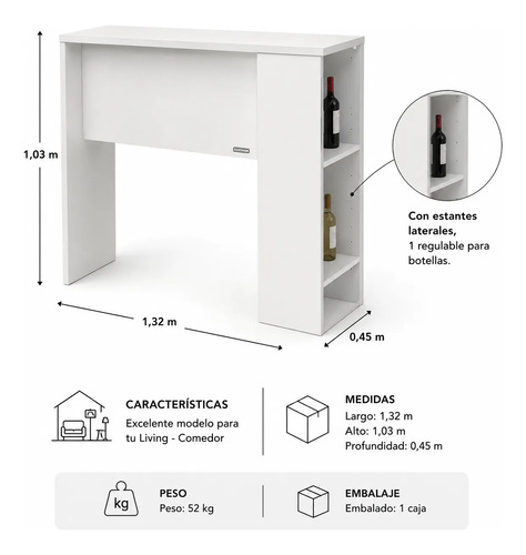 Barra Desayunadora Platinum 45 X 132 X 103 Blanco