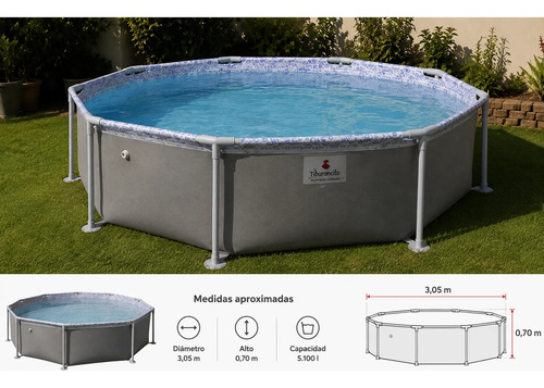 Pileta Tiburoncito N°9 Circular 305x70 5100 Litros Gris Burbujas