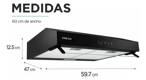Purificador Drean 60 Cm Touch Digital Doble Filtro Negro