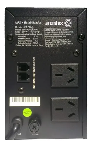 Ups Estabilizador Atomlux Ups500@ 300va 2 Tomas Autonomía 15 Min Negro