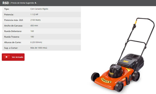 Cortadora Cesped Electrica Dibra R60e 2100w Canasto Rigido Color Naranja/negro
