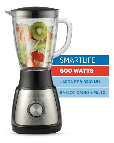 Licuadora Smartlife Jarra De Vidrio 1.5l 5vel/pulsador Negro Negro