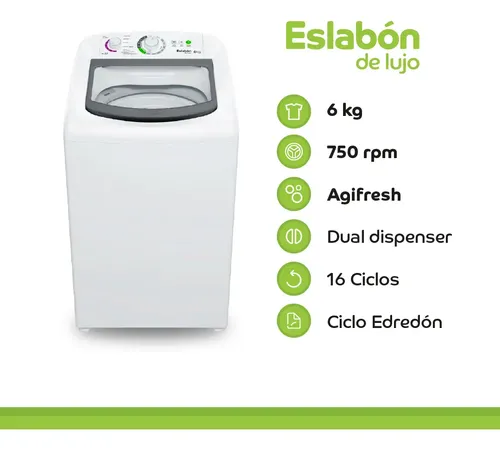 Lavarropa Eslabon De Lujo 6kg 750rpm C/sup Blanco Blanco