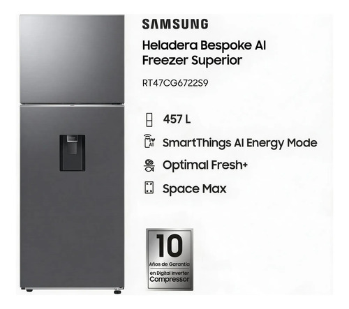 Heladera Samsung 457 Lts C/disp Inverter No Frost Inox Inox