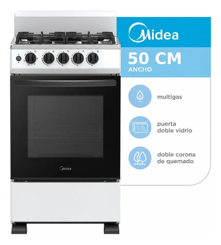 Cocina Midea 50cm Blanca C/enc Elec/luz/visor Multigas Blanco