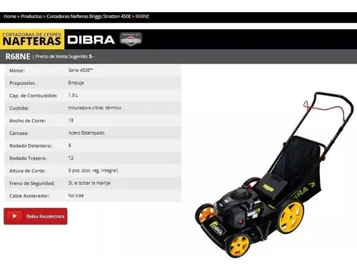 Cortadora Cesped Dibra 4 Hp Nafta R68ne C/bolsa 18  6 Pos Negro