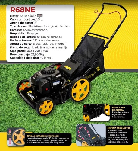 Cortadora Cesped Dibra 4 Hp Nafta R68ne C/bolsa 18  6 Pos Negro