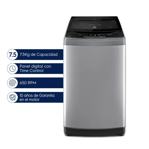 Lavarropas Carga Superior Electrolux 7,5kg Dual Dispenser Gris 650 Rpm Elac014s