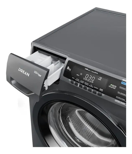 Lavarropa Drean 8kg 1400 Rpm C/frontal  A  Inverter Gris Gris