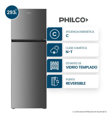 Heladera Con Freezer Philco Nphct320x 293l Inox