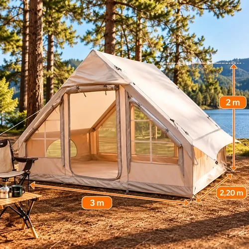 Carpa Kushiro 3mx2.2m Columnas Inflables Beige 7vent/ 1puert Beige