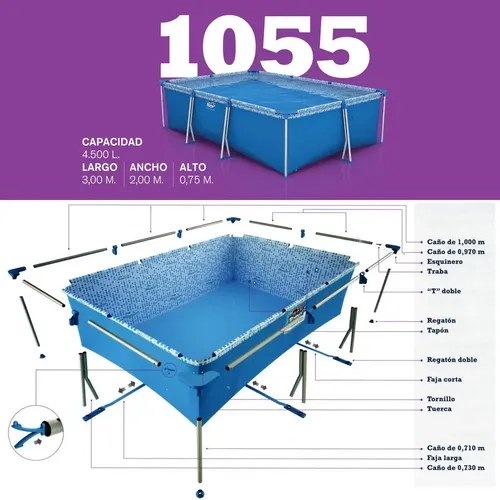 Pileta Pelopincho Mod.1055 4500 Litros 200 X 300 X 75 Azul Mosaico