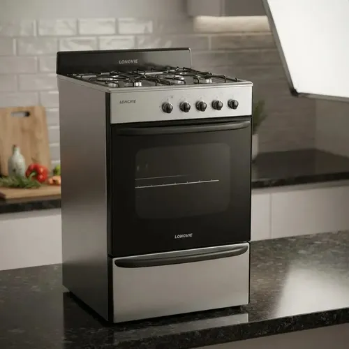 Cocina A Gas Longvie 12231x 56cm Inox Cajón Parrilla Color Acero Inoxidable