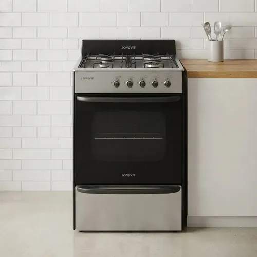 Cocina A Gas Longvie 12231x 56cm Inox Cajón Parrilla Color Acero Inoxidable